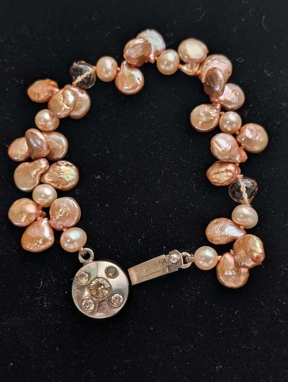 Baroque Freshwater Vintage  Pearl Bracelet in Peach Pink with Silver Clasp